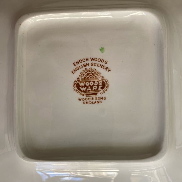 Set of 2 Enoch Woods English Scenery Brown Multicolor Bowl and Square Cake Plate - Picture 12 of 14